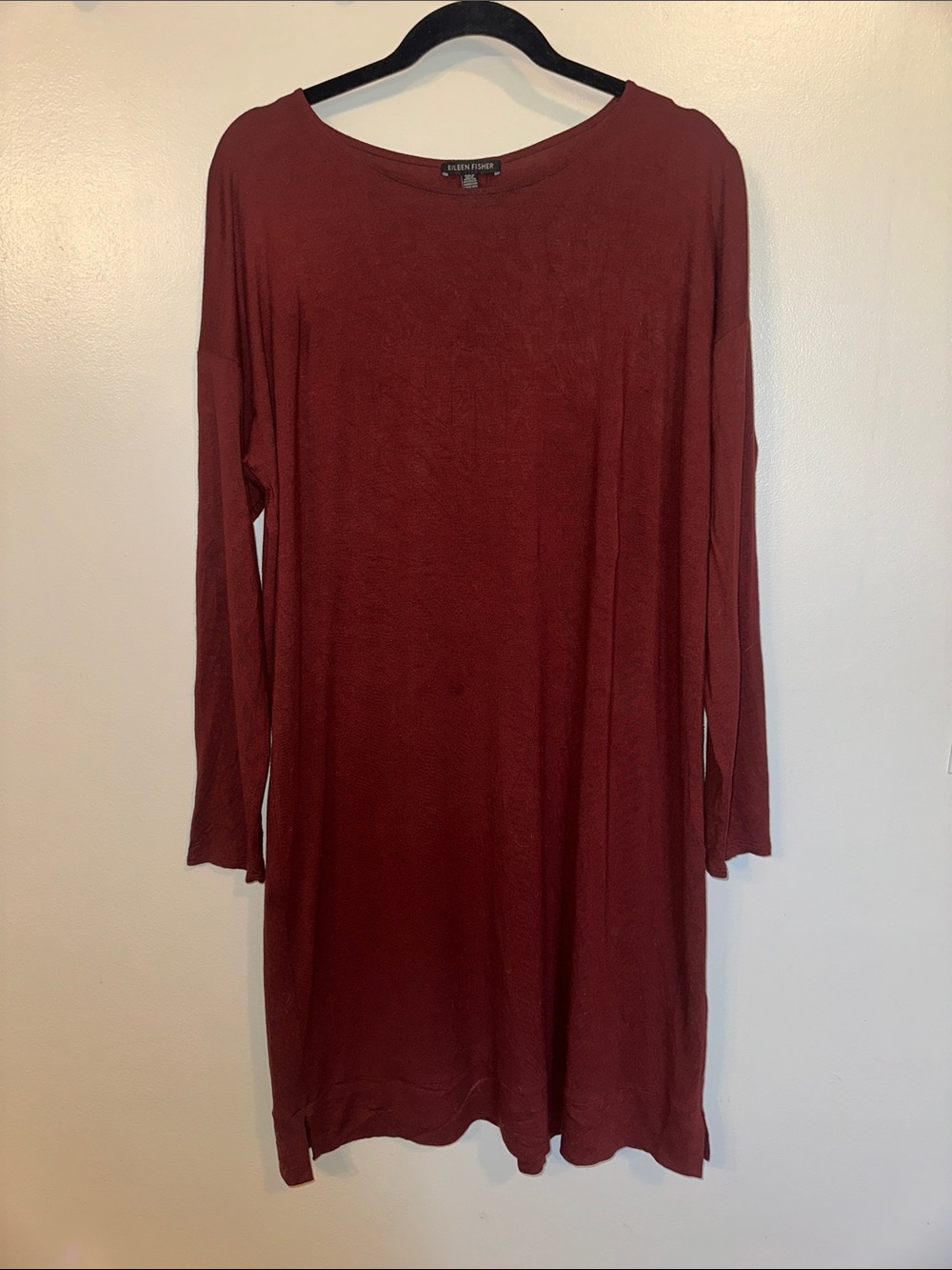 Eileen Fisher Burgundy Long-Sleeve Midi Shift Dress